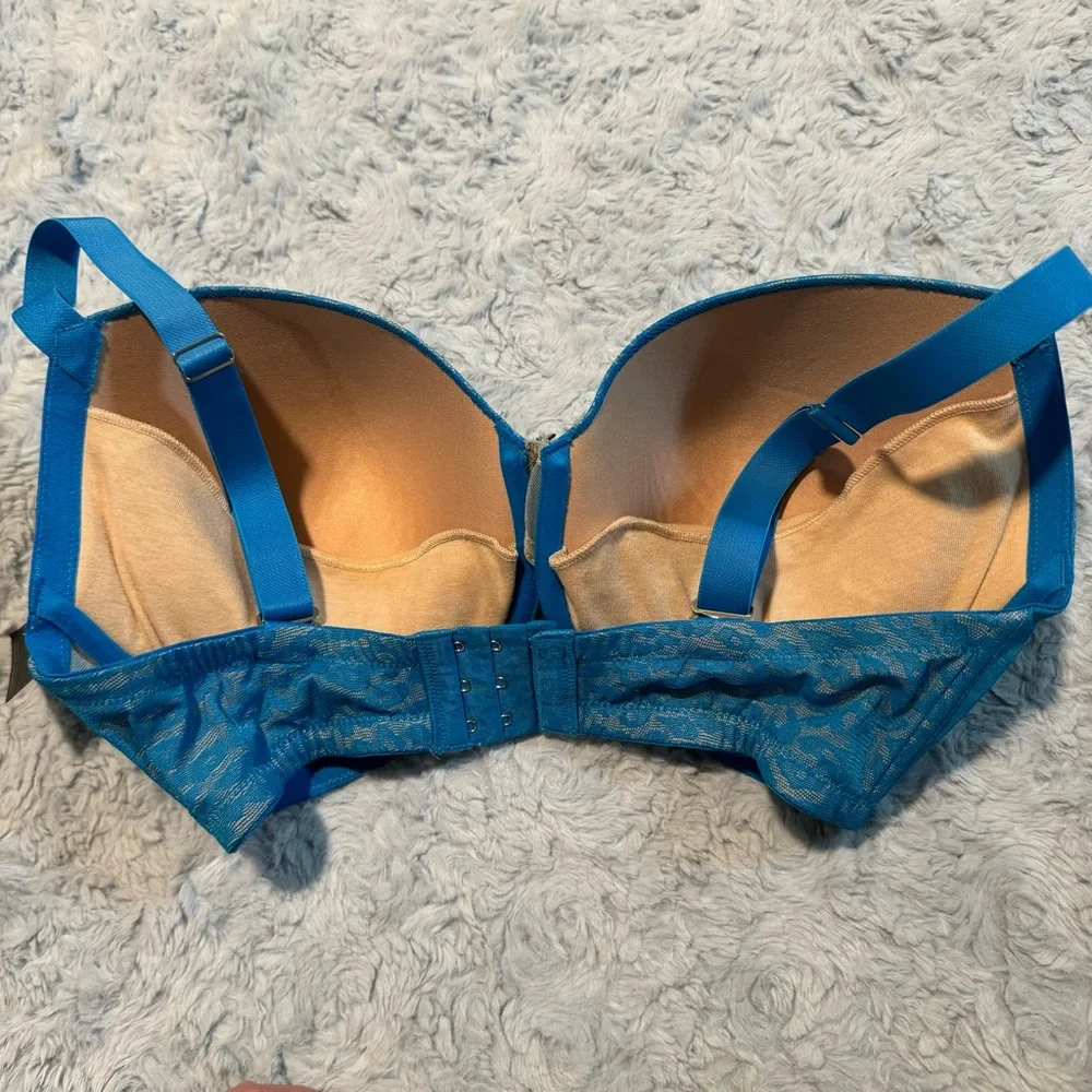 Frederick’s of Hollywood 36F Untamable Bra Bundle of 2 Blue Red Lace Plunge - Picture 5 of 12